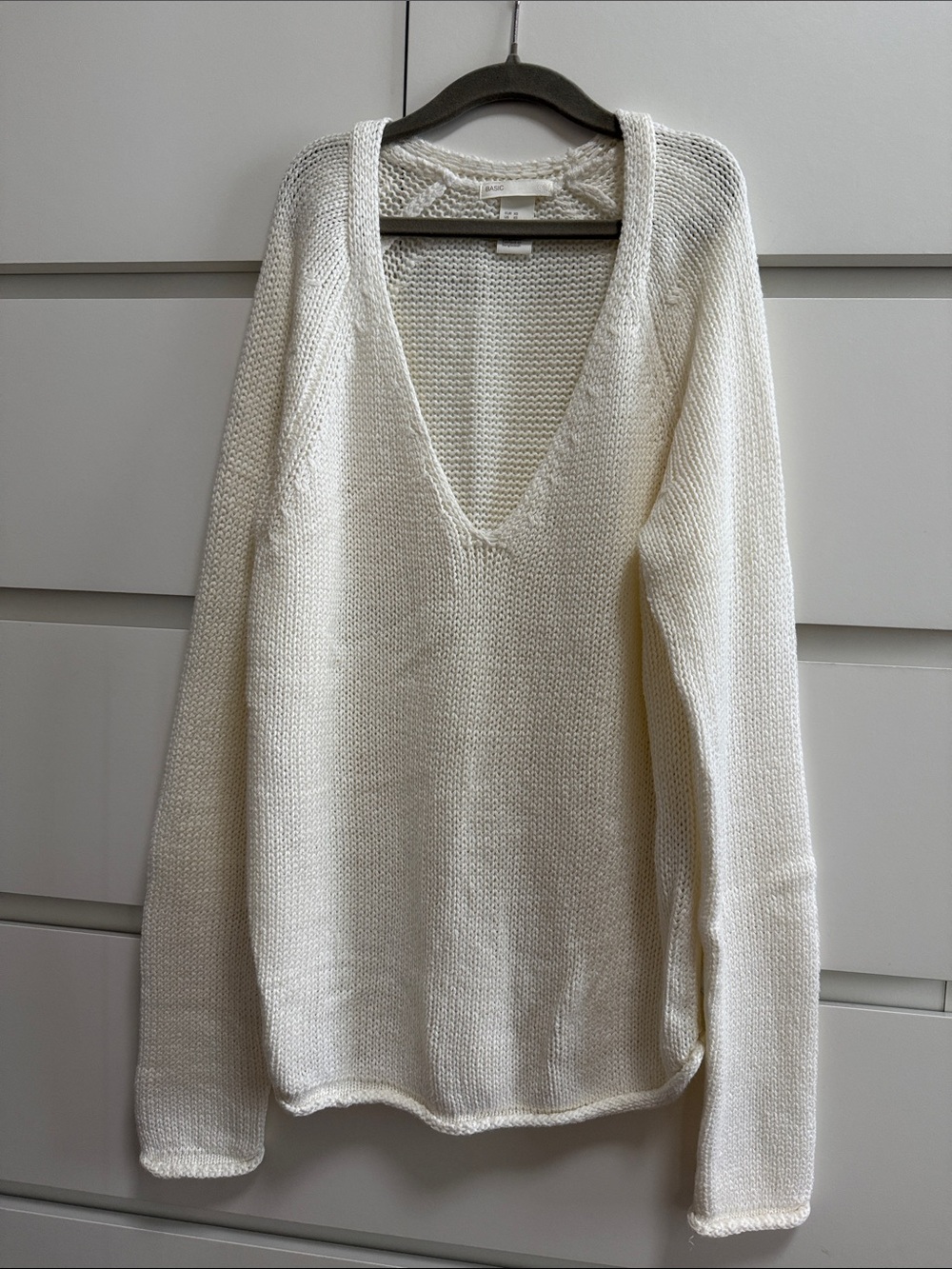 H&M Deep V-Neck Cream Knit Sweater